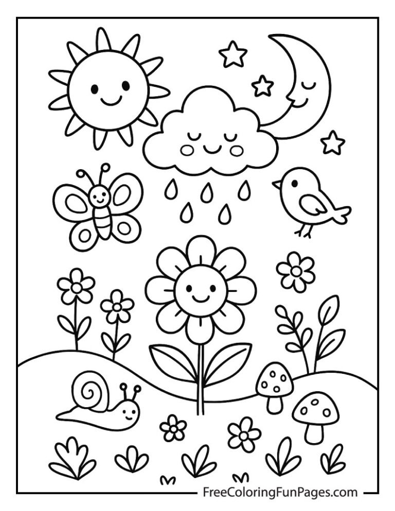 Cute nature scene coloring page for kids