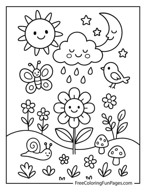 Cute nature scene coloring page for kids